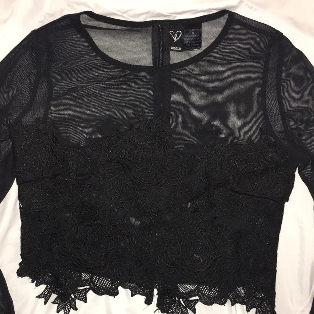 Windsor Black Mesh Long Sleeve With Floral Bodice